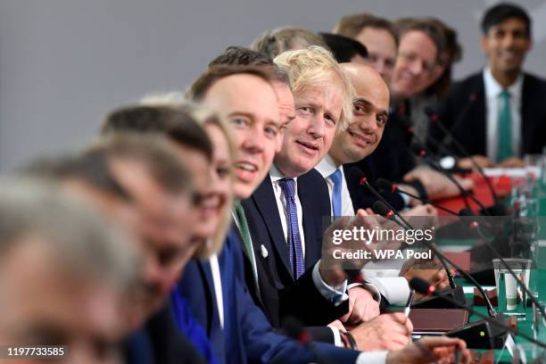 Britain's Prime Minister Boris Johnson chairs a cabinet meeting at the National Glass Centre at the University of Sunderland on January 31, 2020 in...