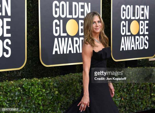Jennifer Aniston, fashion detail, attends the 77th Annual Golden Globe Awards at The Beverly Hilton Hotel on January 05, 2020 in Beverly Hills,...
