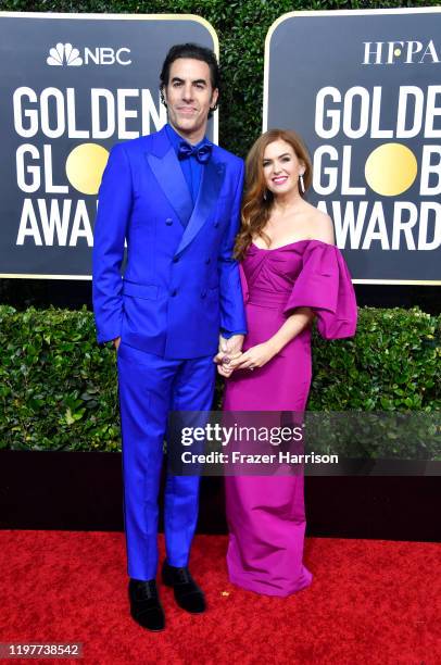 Sacha Baron Cohen and Isla Fisher attend the 77th Annual Golden Globe Awards at The Beverly Hilton Hotel on January 05, 2020 in Beverly Hills,...