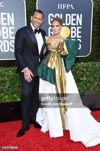 Alex Rodriguez and Jennifer Lopez attend the 77th Annual Golden Globe Awards at The Beverly Hilton Hotel on January 05, 2020 in Beverly Hills,...