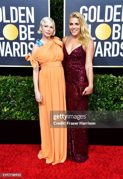 Michelle Williams and Busy Philipps attend the 77th Annual Golden Globe Awards at The Beverly Hilton Hotel on January 05, 2020 in Beverly Hills,...