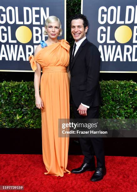 Michelle Williams and Thomas Kail attend the 77th Annual Golden Globe Awards at The Beverly Hilton Hotel on January 05, 2020 in Beverly Hills,...