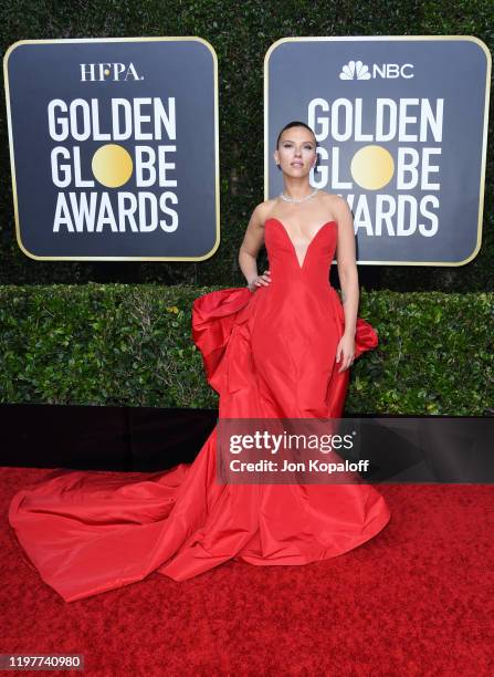 Scarlett Johansson attends the 77th Annual Golden Globe Awards at The Beverly Hilton Hotel on January 05, 2020 in Beverly Hills, California.