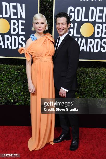 Michelle Williams and Thomas Kail attends the 77th Annual Golden Globe Awards at The Beverly Hilton Hotel on January 05, 2020 in Beverly Hills,...