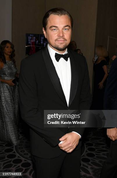 Leonardo DiCaprio attends the 77th Annual Golden Globe Awards Cocktail Reception at The Beverly Hilton Hotel on January 05, 2020 in Beverly Hills,...