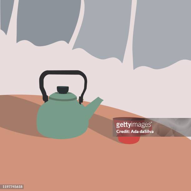 cup of tea with kettle. - coffee slow motion stock illustrations