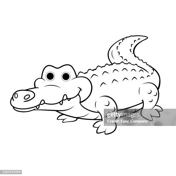 vector illustration of a green crocodile smiley face isolated on white background. for kids coloring book. - caiman stock illustrations