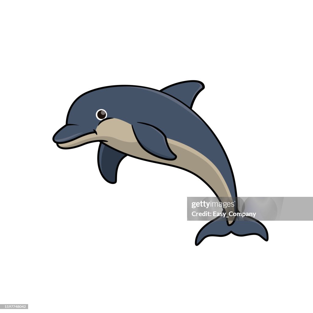 Vector illustration of dolphin isolated on white background. For kids coloring book.
