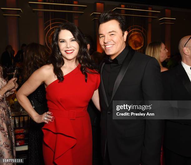 Lauren Graham and Seth MacFarlane attend the 77th Annual Golden Globe Awards sponsored by Icelandic Glacial on January 5, 2020 at the Beverly Hilton...