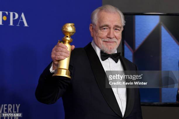 Brian Cox, winner of Best Performance By An Actor In a Television Series - Drama, poses in the press room during the 77th Annual Golden Globe Awards...
