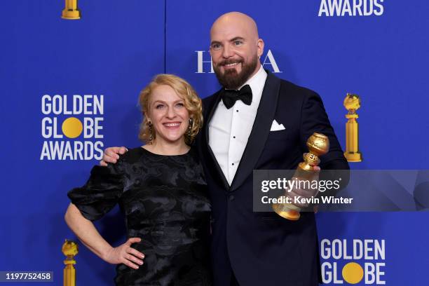 Arianne Sutner and Chris Butler, accepting award for Best Motion Picture - Animated for "Missing Link" pose in the press room during the 77th Annual...