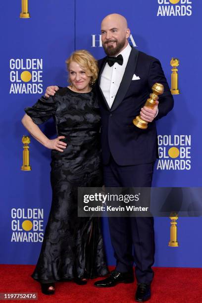 Arianne Sutner and Chris Butler, accepting award for Best Motion Picture - Animated for "Missing Link" pose in the press room during the 77th Annual...