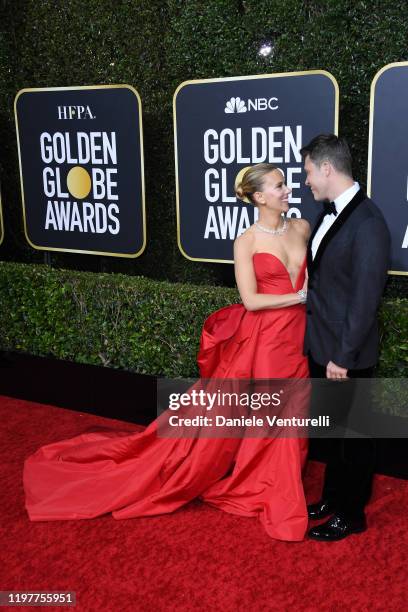 Scarlett Johansson and Colin Jost attend the 77th Annual Golden Globe Awards at The Beverly Hilton Hotel on January 05, 2020 in Beverly Hills,...