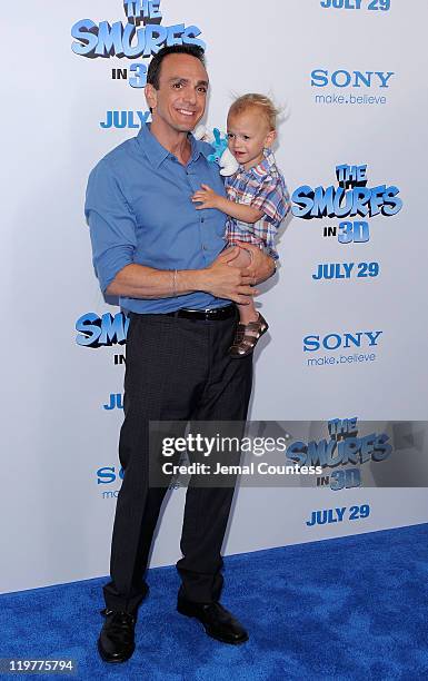 Hank Azaria and his son Hal attend the premiere of "The Smurfs" at the Ziegfeld Theater on July 24, 2011 in New York City.