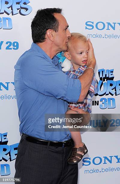 Hank Azaria and his son Hal attend the premiere of "The Smurfs" at the Ziegfeld Theater on July 24, 2011 in New York City.