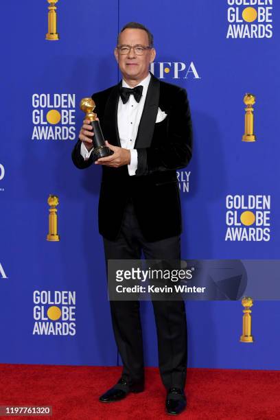 Tom Hanks, winner of the Cecil B. Demille Award, poses in the press room during the 77th Annual Golden Globe Awards at The Beverly Hilton Hotel on...