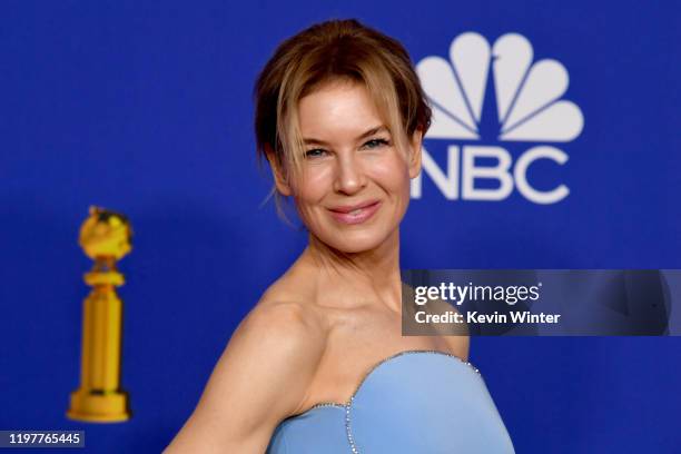 Renée Zellweger, winner of Best Performance by an Actress in a Motion Picture — Drama, poses in the press room during the 77th Annual Golden Globe...