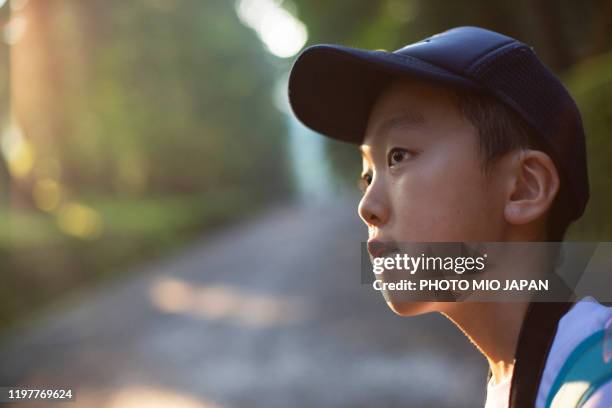 millennials and a child take a trip in nikko_japan - op de lip bijten stockfoto's en -beelden