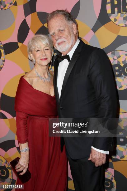 Helen Mirren and Taylor Hackford attend HBO's Official Golden Globes After Party at Circa 55 Restaurant on January 05, 2020 in Los Angeles,...