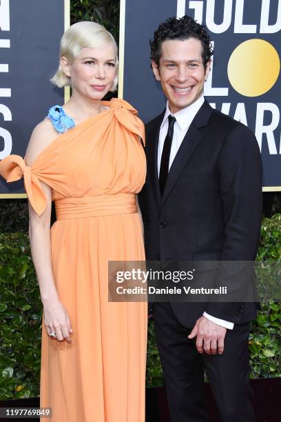 Michelle Williams and Thomas Kail attend the 77th Annual Golden Globe Awards at The Beverly Hilton Hotel on January 05, 2020 in Beverly Hills,...