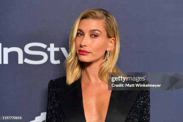 Hailey Bieber attends The 2020 InStyle And Warner Bros. 77th Annual Golden Globe Awards Post-Party at The Beverly Hilton Hotel on January 05, 2020 in...