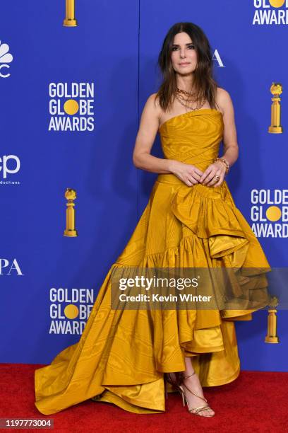 Sandra Bullock poses in the press room during the 77th Annual Golden Globe Awards at The Beverly Hilton Hotel on January 05, 2020 in Beverly Hills,...