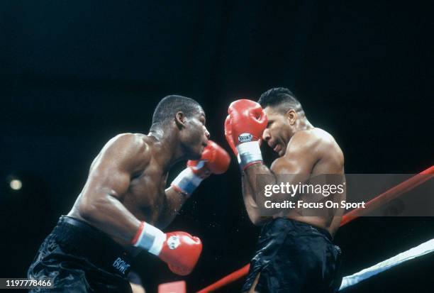 Riddick Bowe and Elijah Tillery fights in a heavy weight match on December 13, 1991 at Convention Hall in Atlantic City, New Jersey, U.S..