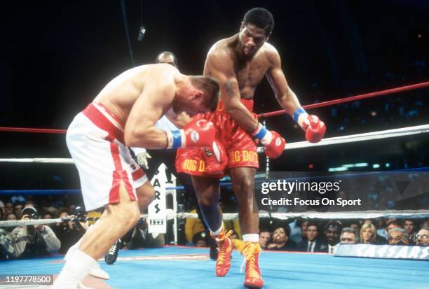 Riddick Bowe and Andrew Golota fights in a heavy weight match on December 14, 1996 at Convention Hall in Atlantic City, New Jersey, U.S..