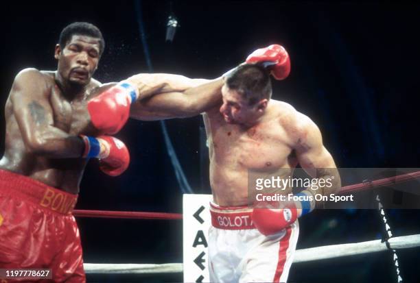 Riddick Bowe and Andrew Golota fights in a heavy weight match on December 14, 1996 at Convention Hall in Atlantic City, New Jersey, U.S..