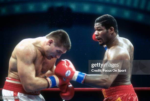 Riddick Bowe and Andrew Golota fights in a heavy weight match on December 14, 1996 at Convention Hall in Atlantic City, New Jersey, U.S..