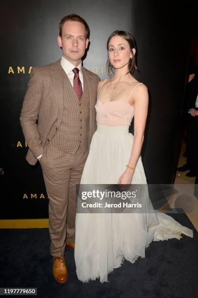 Patrick J. Adams and Troian Bellisario attend the Amazon Studios Golden Globes After Party at The Beverly Hilton Hotel on January 05, 2020 in Beverly...