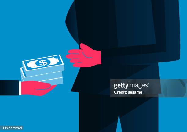 ilustrações de stock, clip art, desenhos animados e ícones de bribes, giving money from behind, hidden transactions - corruption