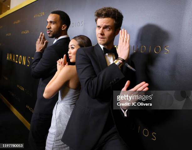 Nathan Mitchell, Karen Fukuhara and Jack Quaid attend the Amazon Studios Golden Globes After Party at The Beverly Hilton Hotel on January 05, 2020 in...