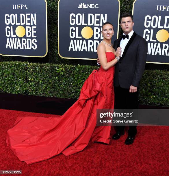 Scarlett Johansson and Colin Jost arrives at the 77th Annual Golden Globe Awards attends the 77th Annual Golden Globe Awards at The Beverly Hilton...