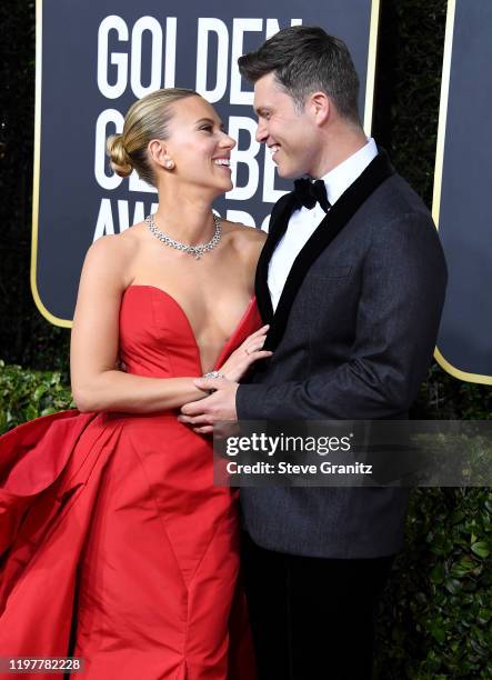 Scarlett Johansson and Colin Jost arrives at the 77th Annual Golden Globe Awards attends the 77th Annual Golden Globe Awards at The Beverly Hilton...