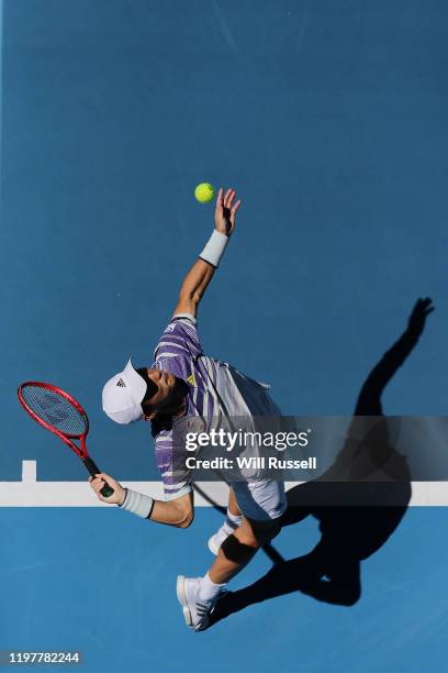 Go Soeda of Team Japan serves to Aleksandre Metreveli of Team Georgia during day four of the 2019 ATP Cup Group Stage at RAC Arena on January 06,...