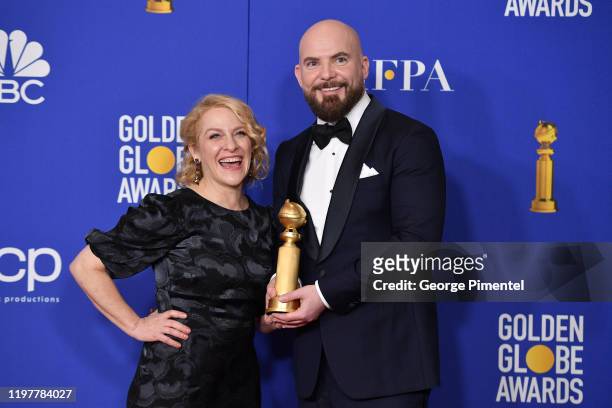 Arianne Sutner and Chris Butler pose in the press room during the 77th Annual Golden Globe Awards at The Beverly Hilton Hotel on January 05, 2020 in...