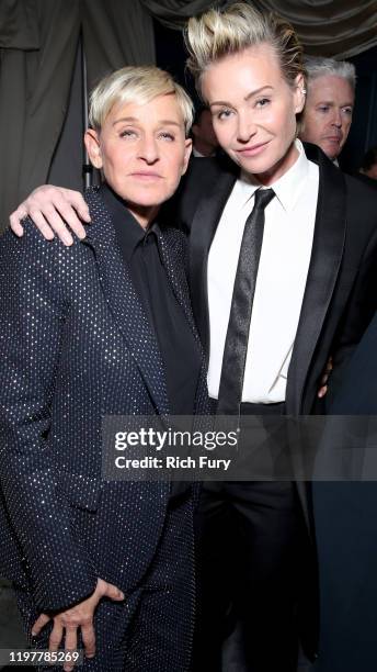 Portia de Rossi and Ellen DeGeneres attend the Netflix 2020 Golden Globes After Party at The Beverly Hilton Hotel on January 05, 2020 in Beverly...