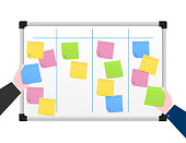 Board with Color Sticky Notes and Markers for Management. Weekly planner. Vector stock illustration.