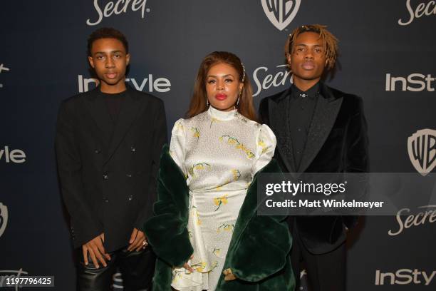 Mandla Morris, Tomeeka Bracy and Kailand Morris attend The 2020 InStyle And Warner Bros. 77th Annual Golden Globe Awards Post-Party at The Beverly...