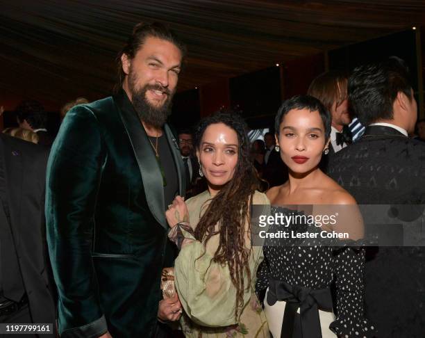 Jason Momoa, Lisa Bonet, and Zoë Kravitz attend The 2020 InStyle And Warner Bros. 77th Annual Golden Globe Awards Post-Party at The Beverly Hilton...