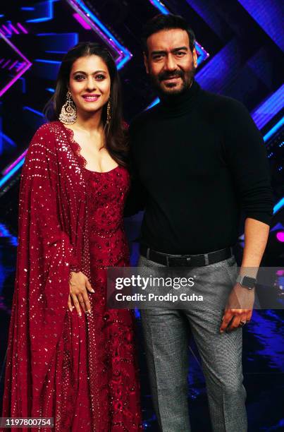 Kajol and Ajay Devgn attend the "Tanhaji" film Photocall at Dancs plus set,filmistan studio on January 06, 2020 in Mumbai, India