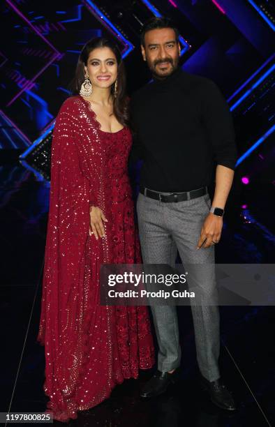 Kajol and Ajay Devgn attend the "Tanhaji" film Photocall at Dancs plus set,filmistan studio on January 06, 2020 in Mumbai, India