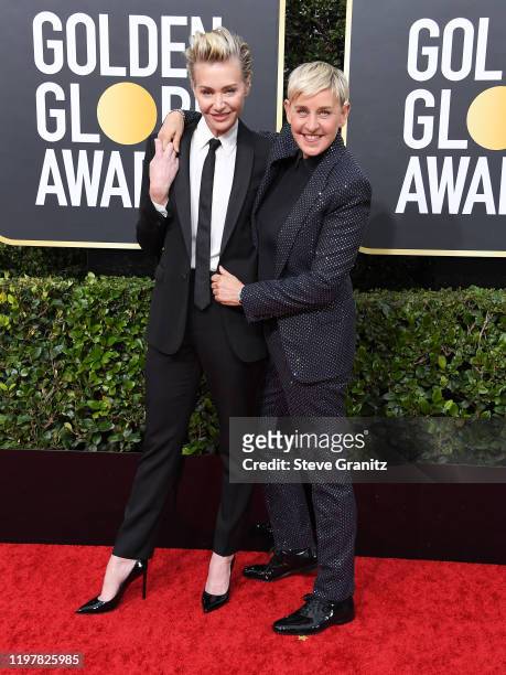 Portia de Rossi and Ellen DeGeneres arrives at the 77th Annual Golden Globe Awards attends the 77th Annual Golden Globe Awards at The Beverly Hilton...