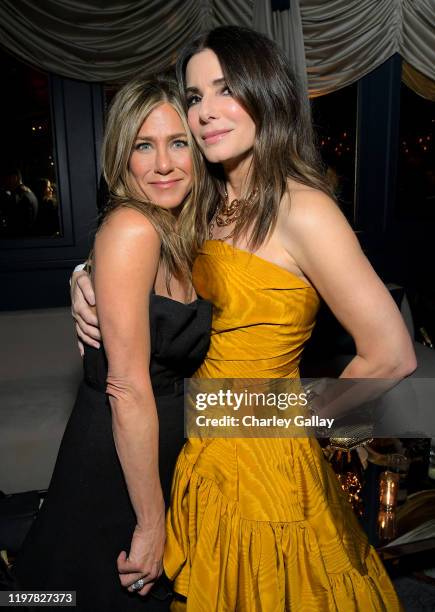 Jennifer Aniston and Sandra Bullock attend the Netflix 2020 Golden Globes After Party on January 05, 2020 in Los Angeles, California.