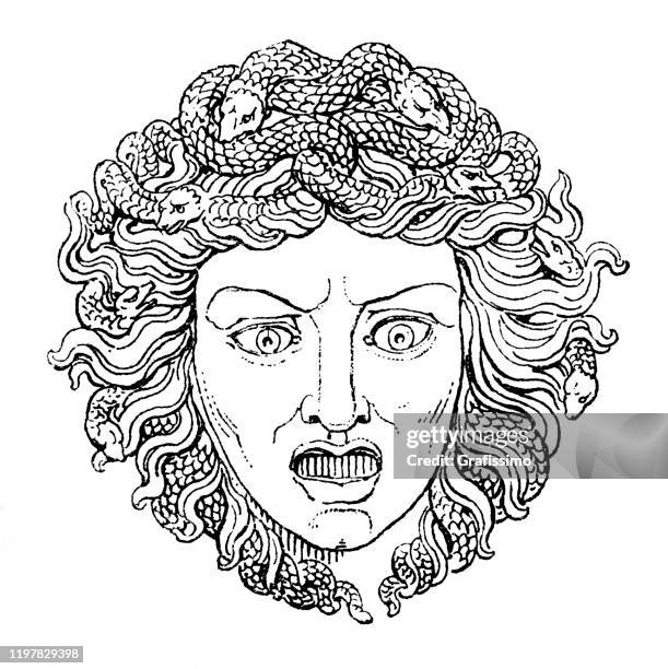 medusa head monster illustration - medusa stock illustrations