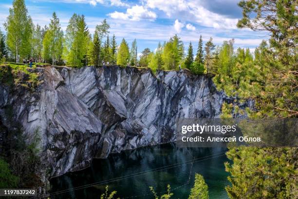 famous beautiful marble quarry ruskeala, karelia, russia. - republic of karelia russia stock pictures, royalty-free photos & images