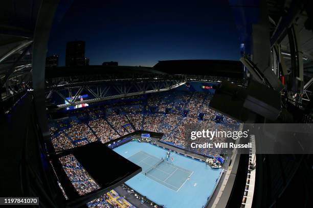 General view of play in the mens singles match between Rafael Nadal of Team Spain and Pablo Cuevas of Team Uruguay during day four of the 2020 ATP...