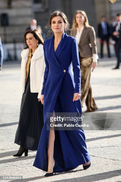 Queen Letizia of Spain attends the New Year Military parade 2020 celebration at the Royal Palace on on January 06, 2020 in Madrid, Spain.