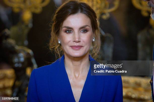 Queen Letizia of Spain attends the New Year Military parade 2020 celebration at the Royal Palace on on January 06, 2020 in Madrid, Spain.